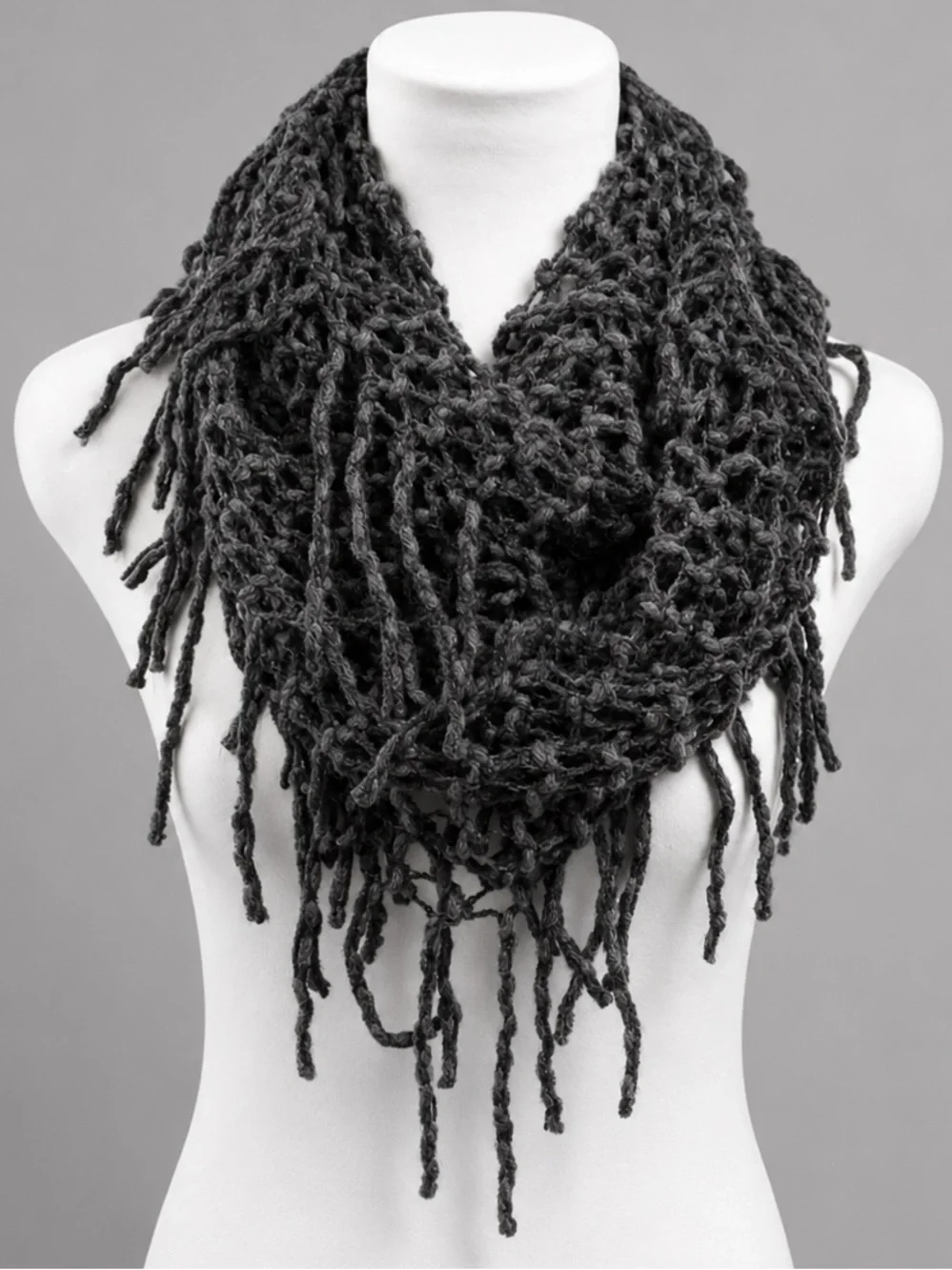 BoHo Hippie Gray Lightweight Fringe Scarf